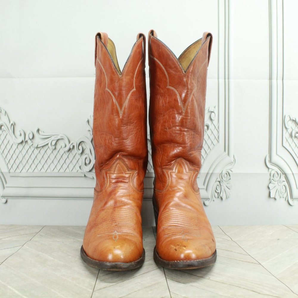 Vintage Tony Lama Brown Leather Pull On Western Cowboy Boots Size 9 D - Picture 4 of 9